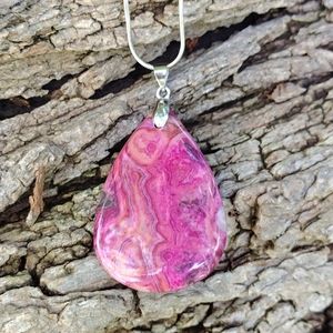 Pink Crazy Lace Agate Pendant Necklace